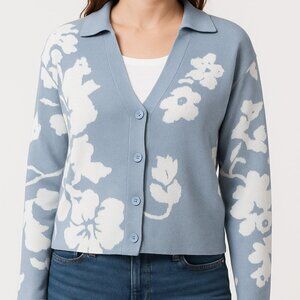 Adyson Parker Blue Floral Button Cardigan Medium Sample Sale